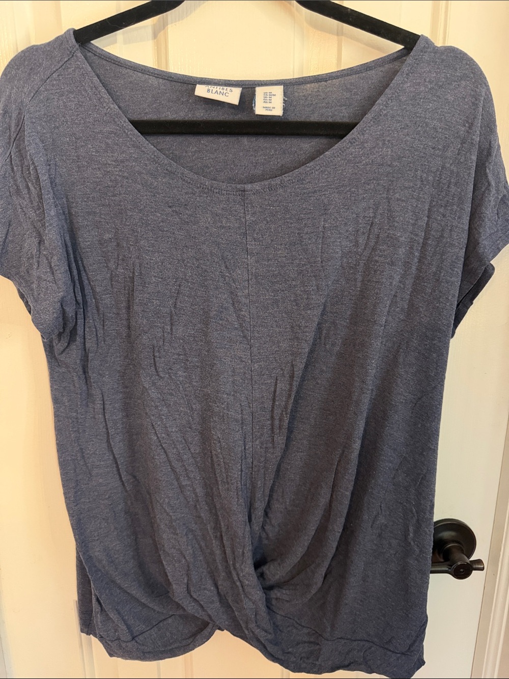 Casual Twist-Front Scoop Neck Tee - Slate Blue by Blanc